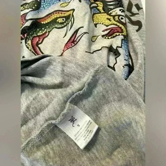 Ed Hardy Rhinestone Eagle Skull Snake T Shirt in Gray Size Small - Picture 4 of 4